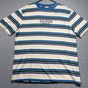 Vintage Y2K GUESS Originals Men's M Multicolor Striped Embroidered SS Tee